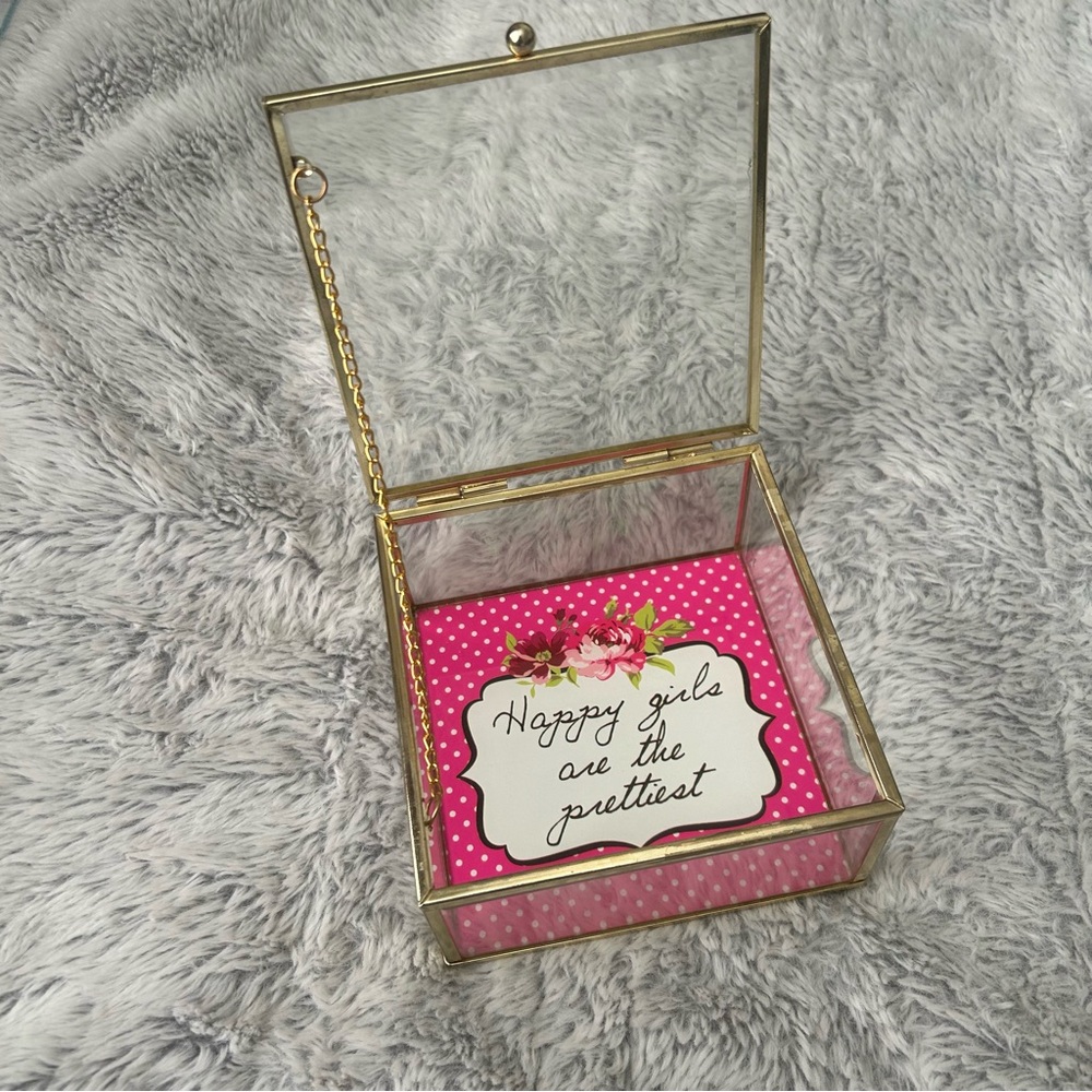 Glass Jewelry Box with Pink Floral Card